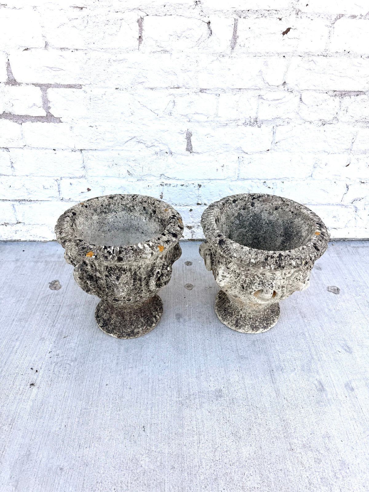Pair of English Garden Urns w/ Lion Heads