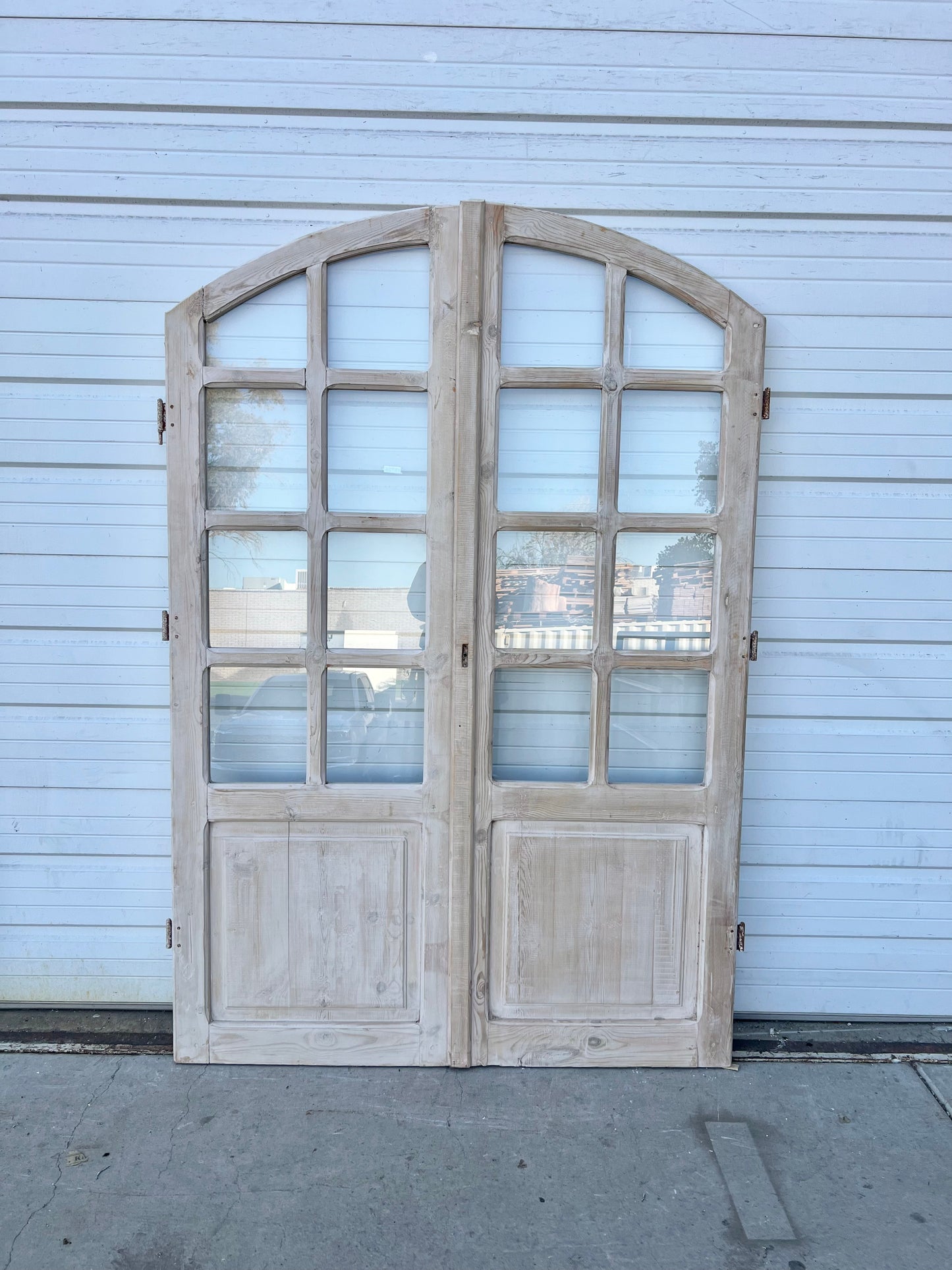 Pair of Arched Wood Doors w/16 Glass Lites