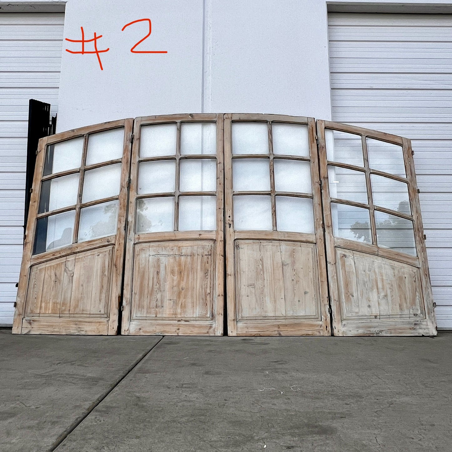 Set of Arched Washed Wood Doors w/24 Lites