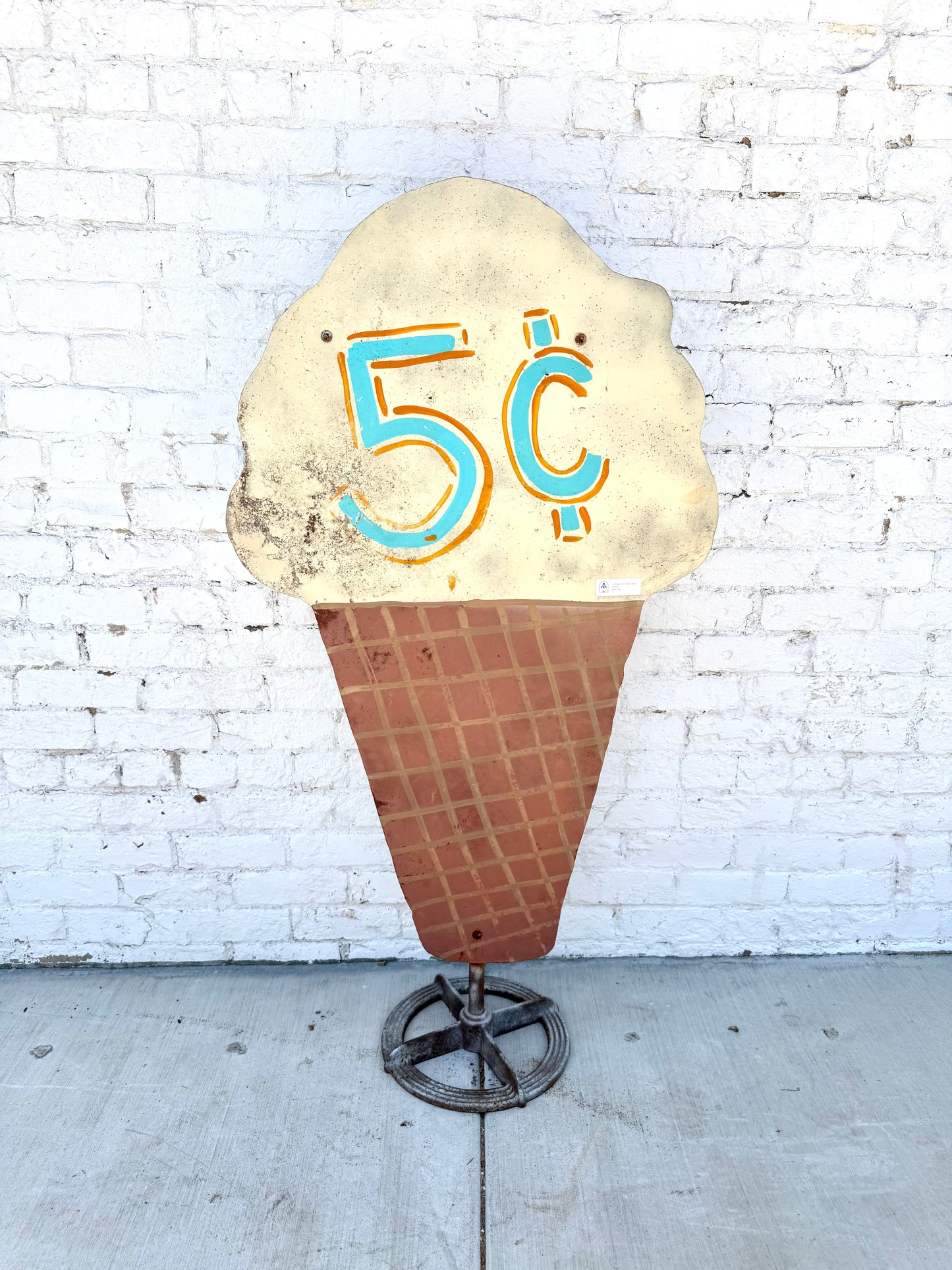 Vintage Metal Ice Cream Store Sign on Stand