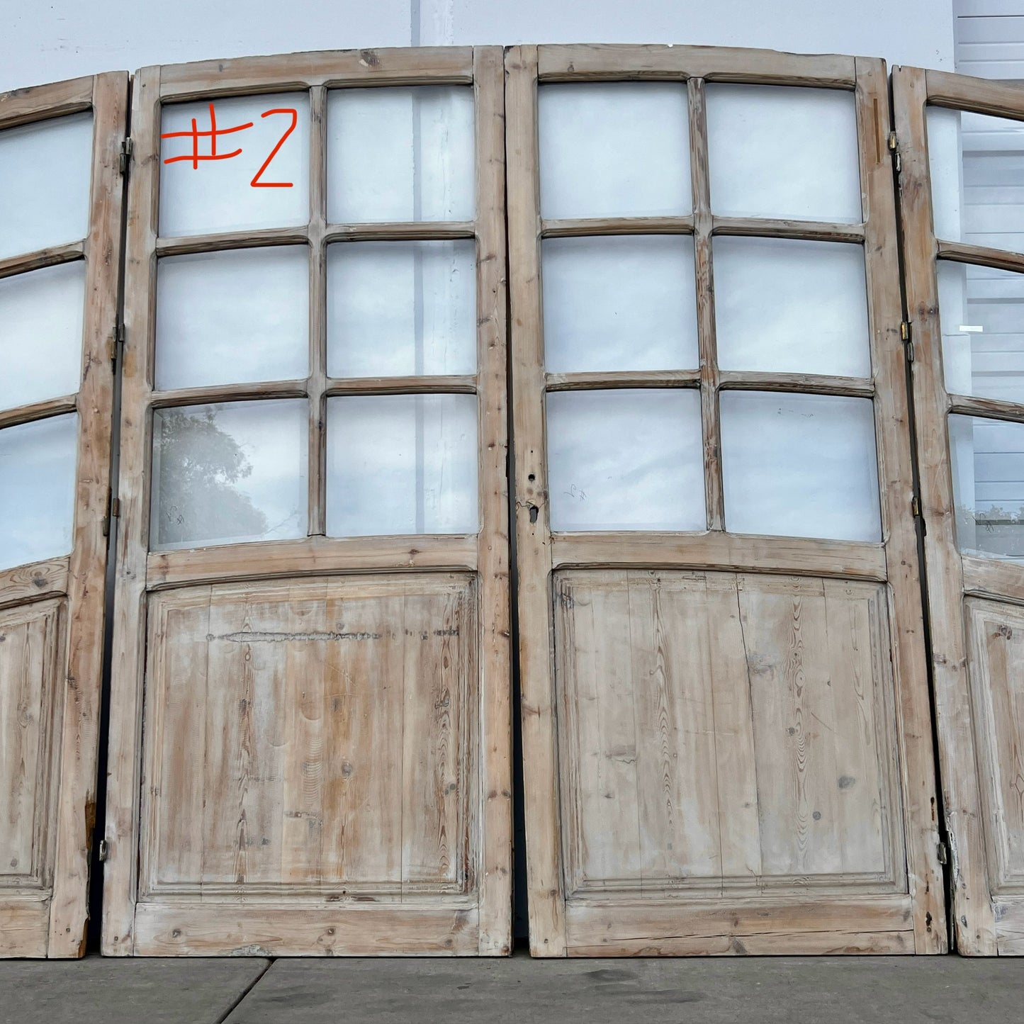 Set of Arched Washed Wood Doors w/24 Lites