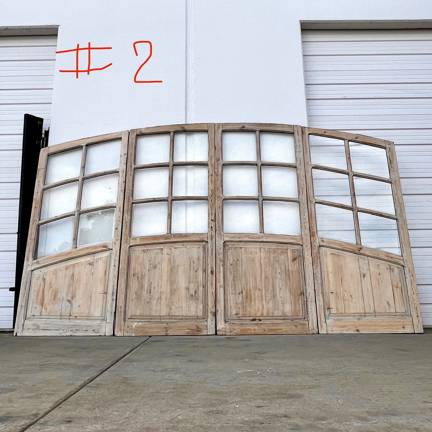 Set of Arched Washed Wood Doors w/24 Lites