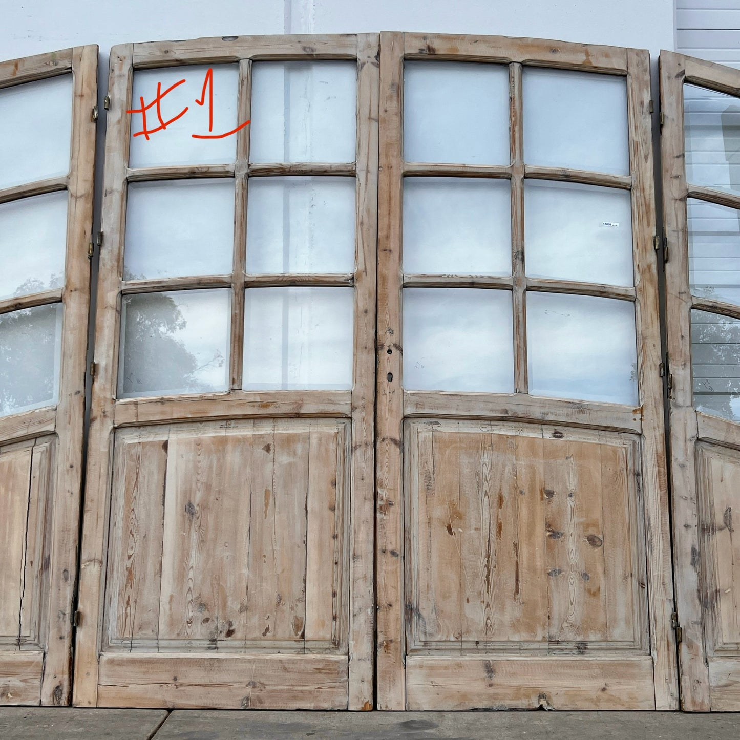 Set of Arched Washed Wood Doors w/24 Lites