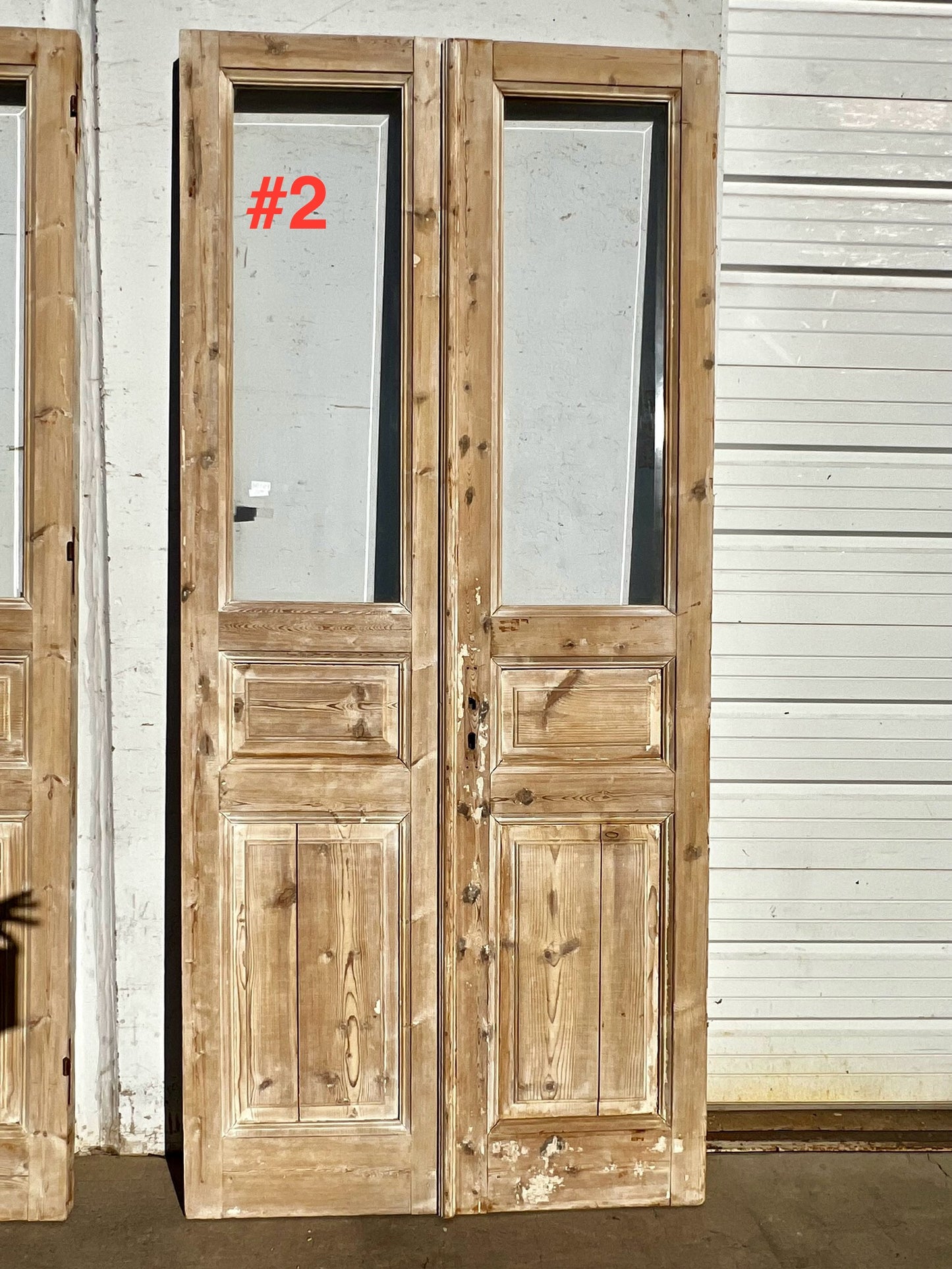 Pair of Washed Antique Wood Doors w/2 Lites