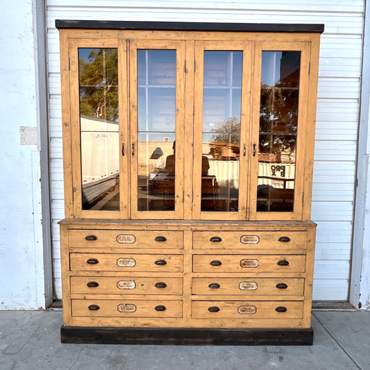 19th C. French Painted One Piece Apothecary Cabinet