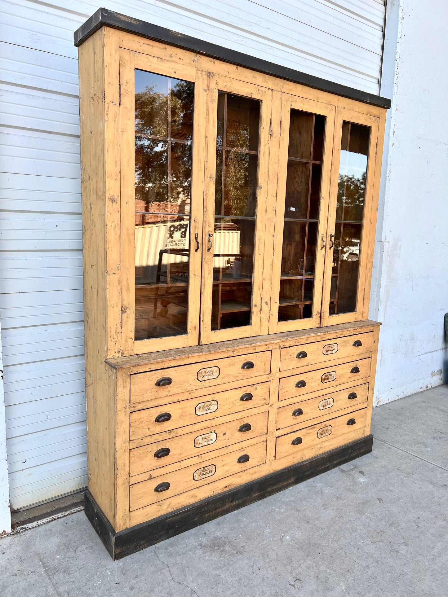 19th C. French Painted One Piece Apothecary Cabinet