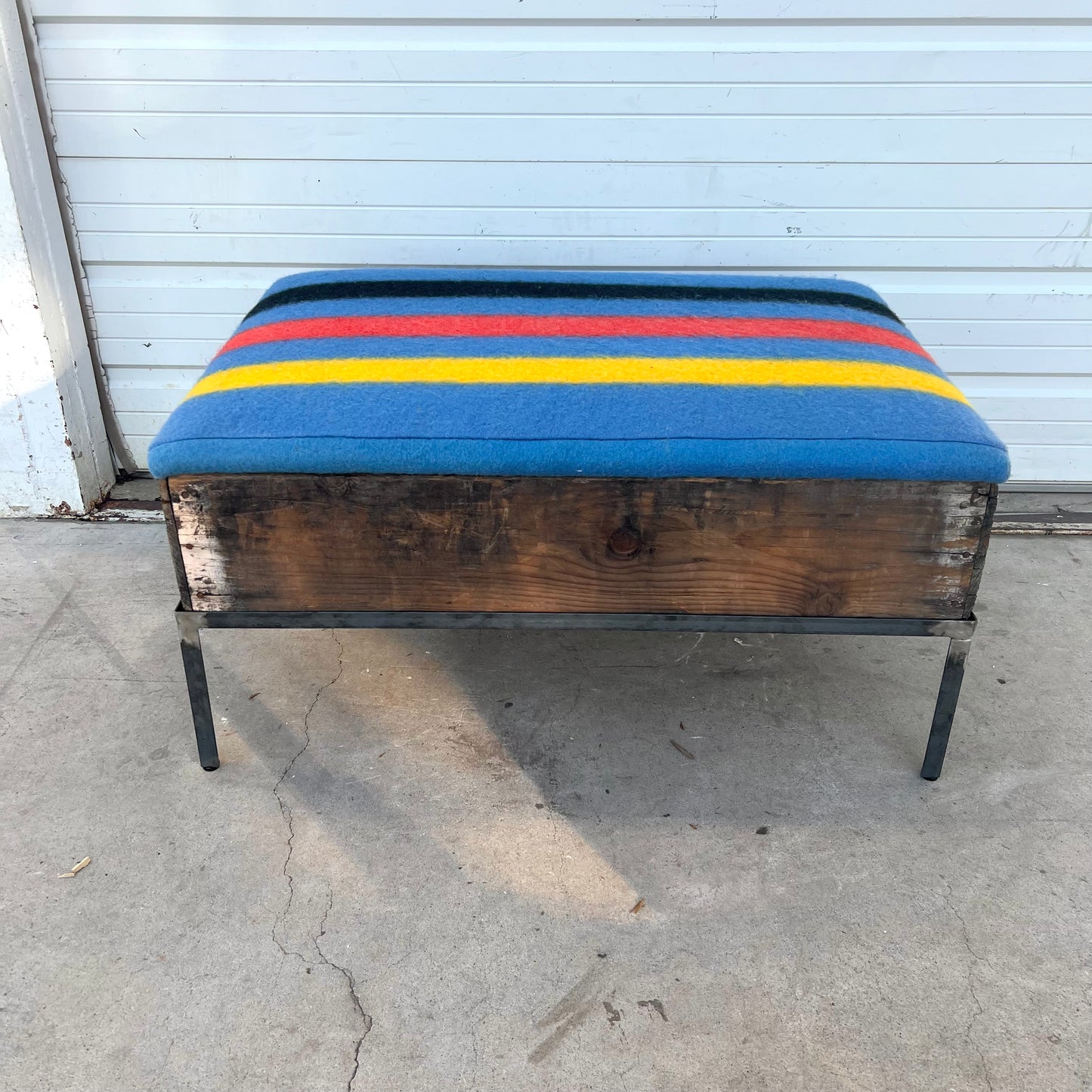 Raisin Box Ottoman with Camp Blanket Top