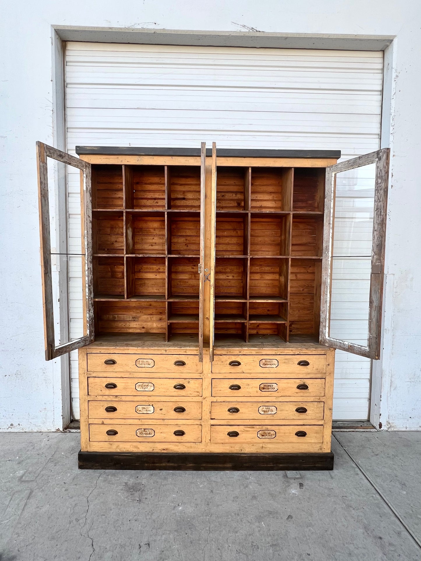 19th C. French Painted One Piece Apothecary Cabinet