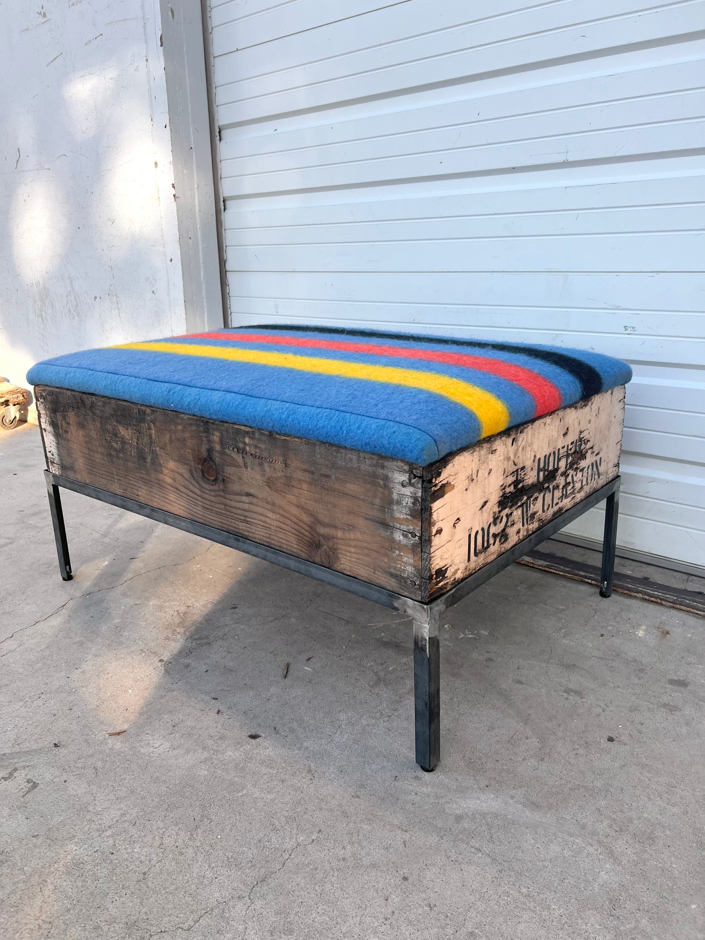 Raisin Box Ottoman with Camp Blanket Top