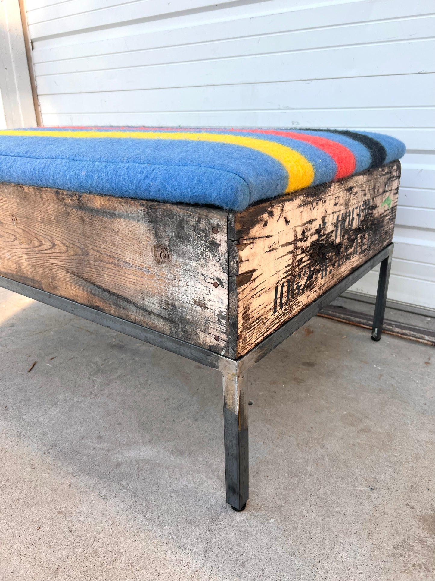 Raisin Box Ottoman with Camp Blanket Top