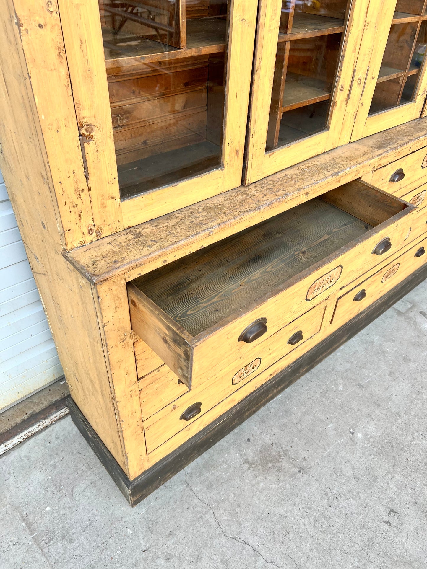 19th C. French Painted One Piece Apothecary Cabinet