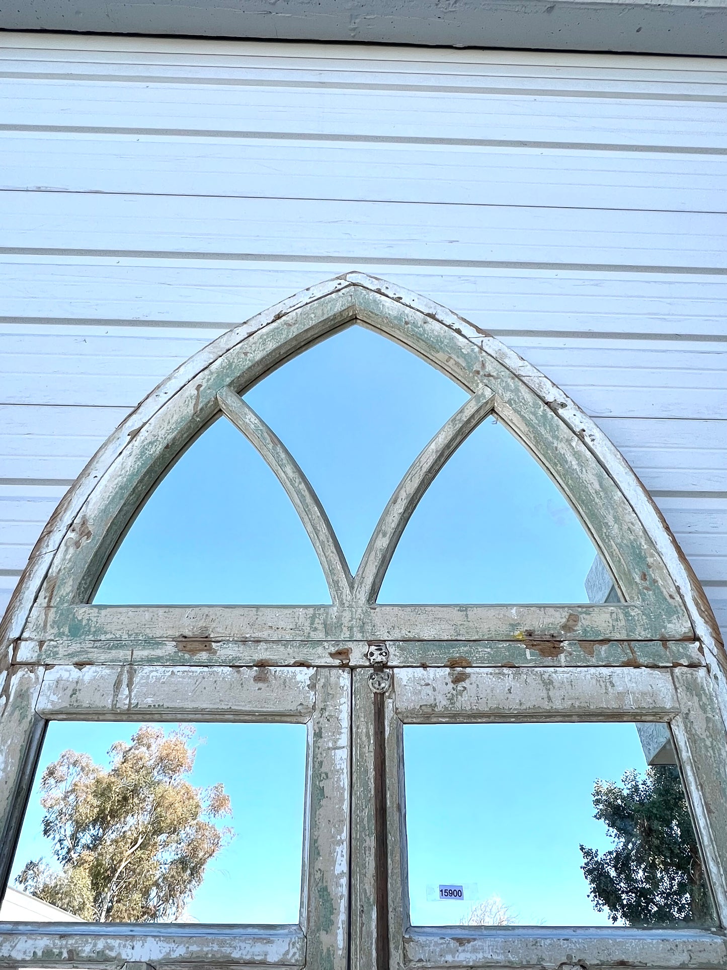 Painted Gothic Arched Window w/11 Glass Panes
