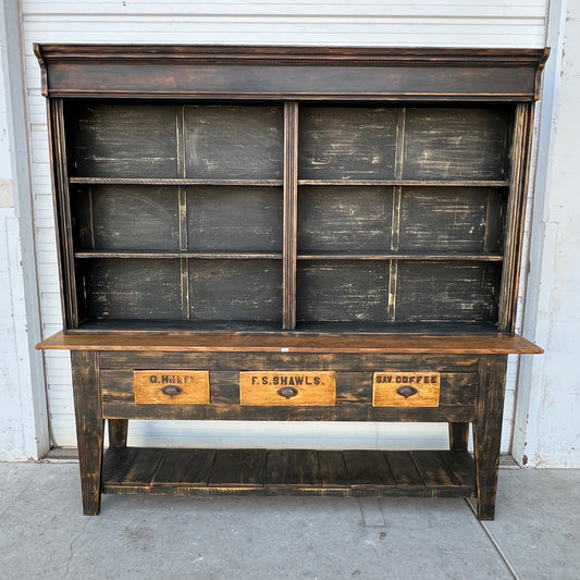 Black Painted General Store Two Piece Display Cabinet