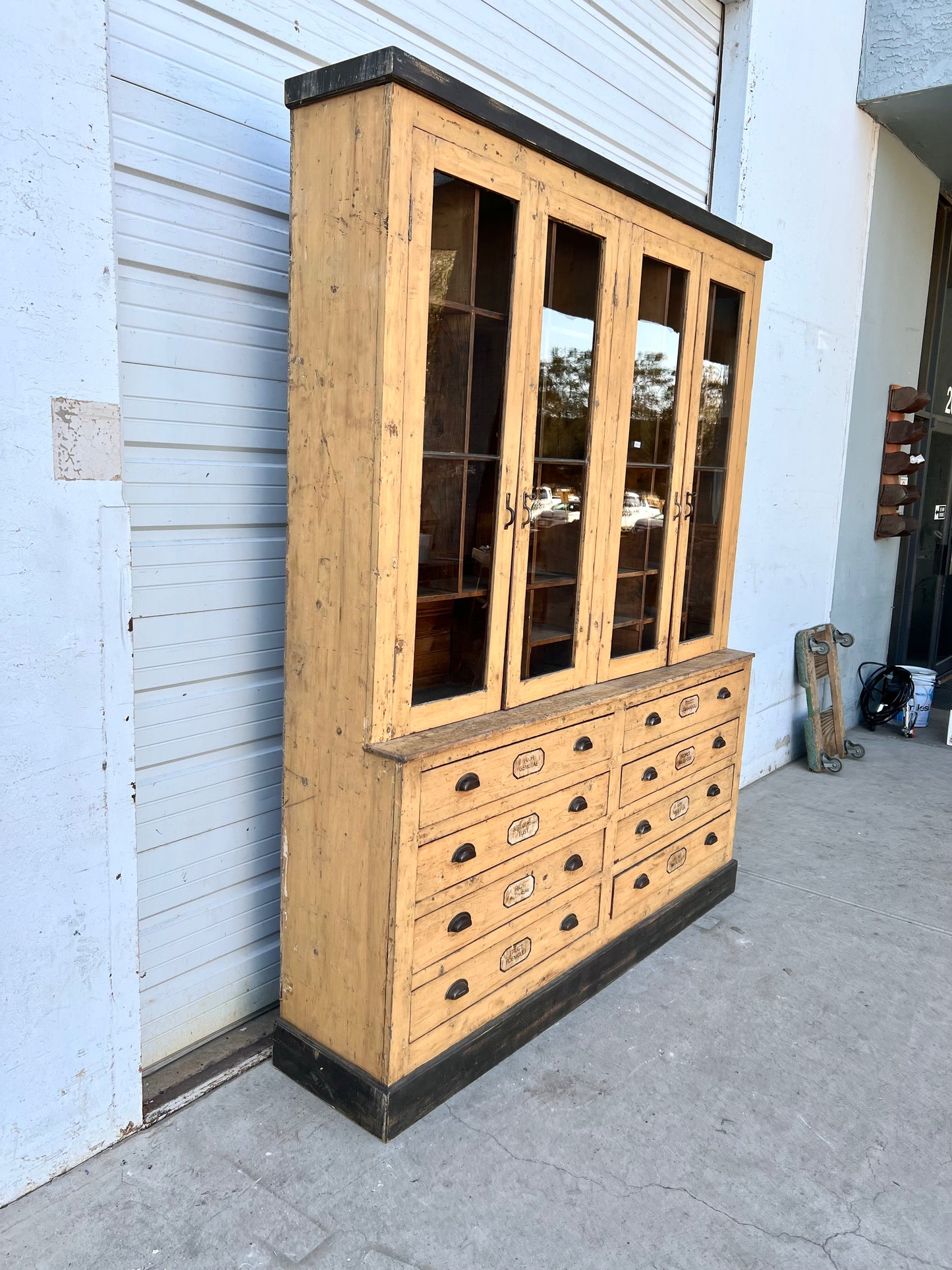 19th C. French Painted One Piece Apothecary Cabinet