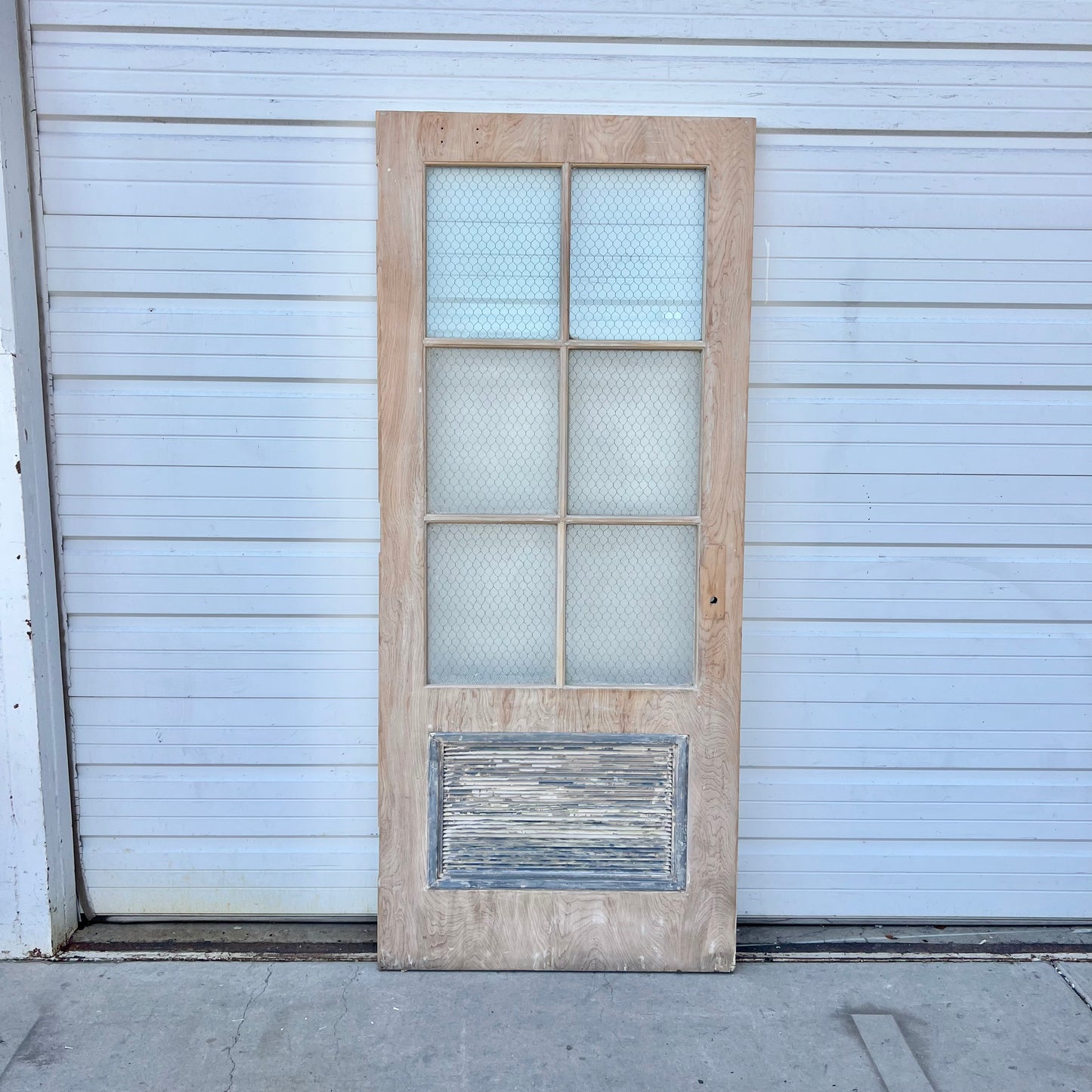 Vintage Wooden Door with Chicken Wire Glass