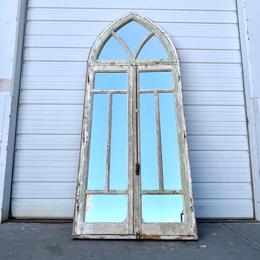 Painted Gothic Arched Window w/11 Glass Panes