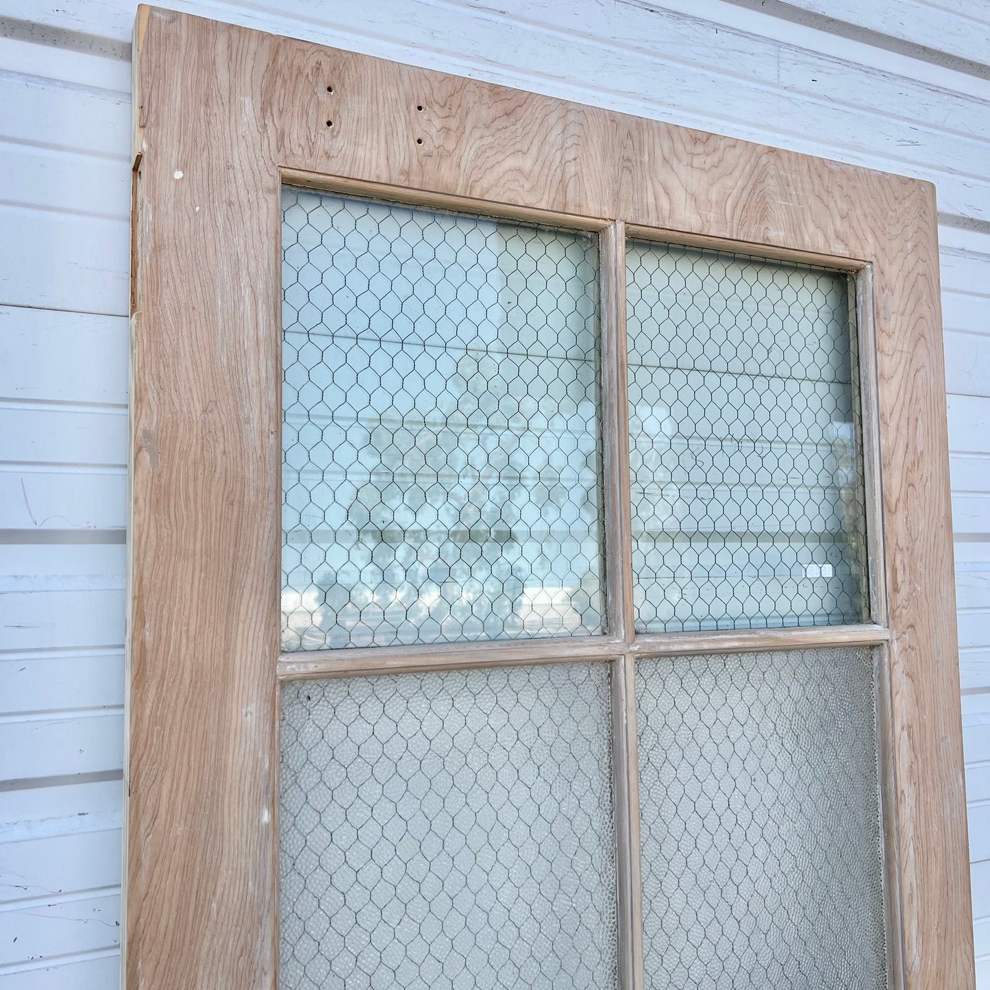 Vintage Wooden Door with Chicken Wire Glass