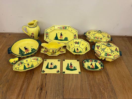 Set of Soleil Yellow Octagonal Quimper Serving Pieces