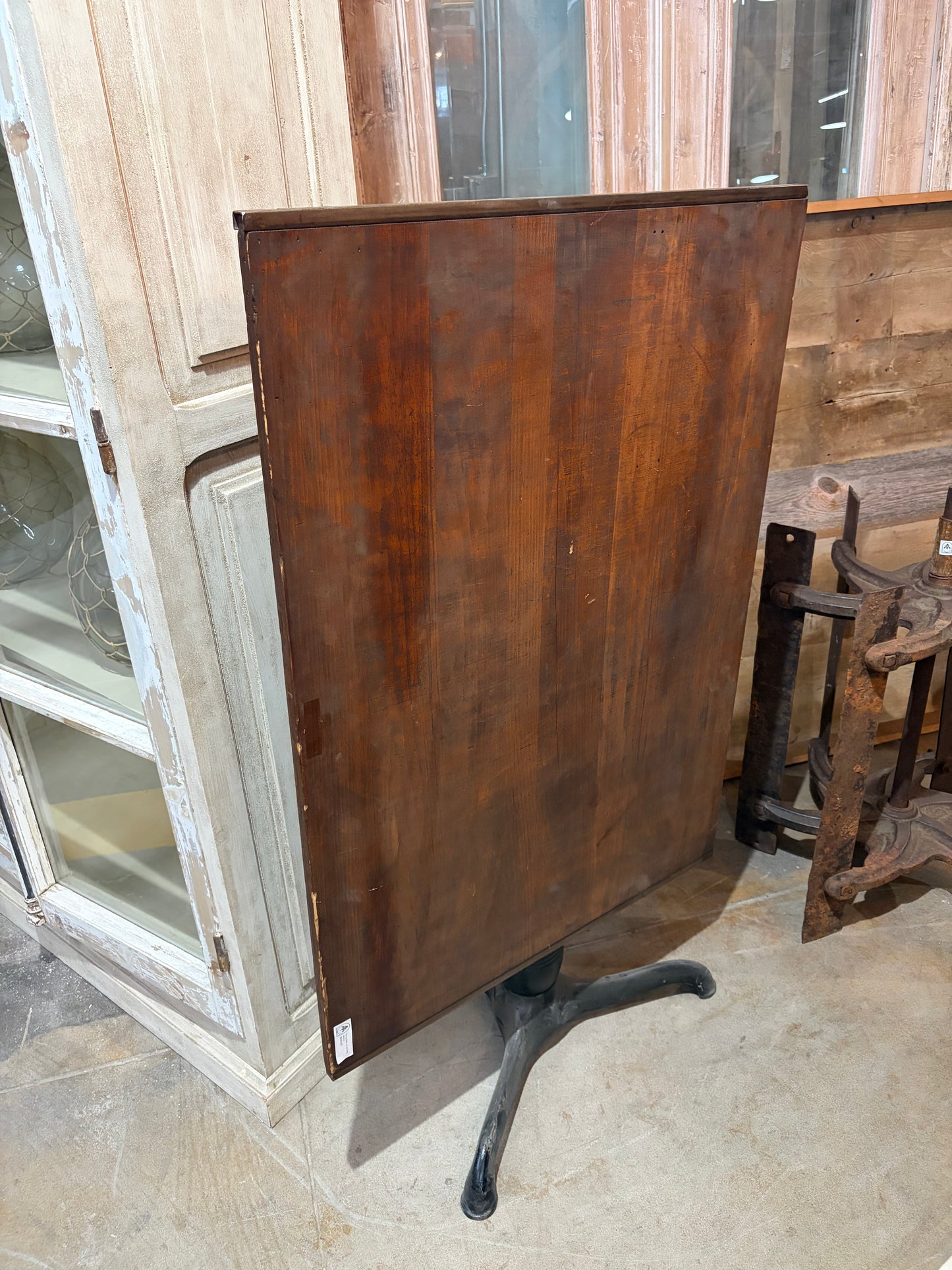 Wooden Tilt Top Table with Cast Iron Base