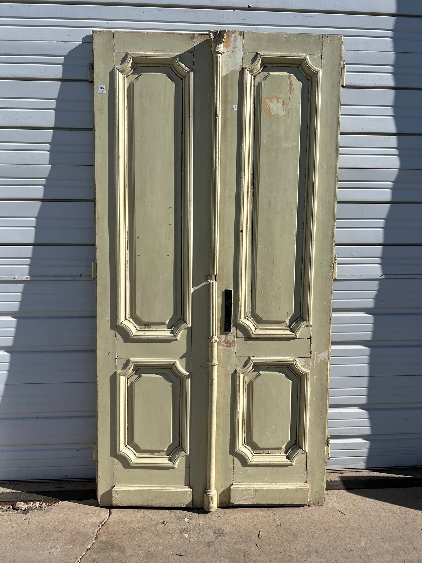 Pair of White German Antique Doors with Corinthian Style Trim