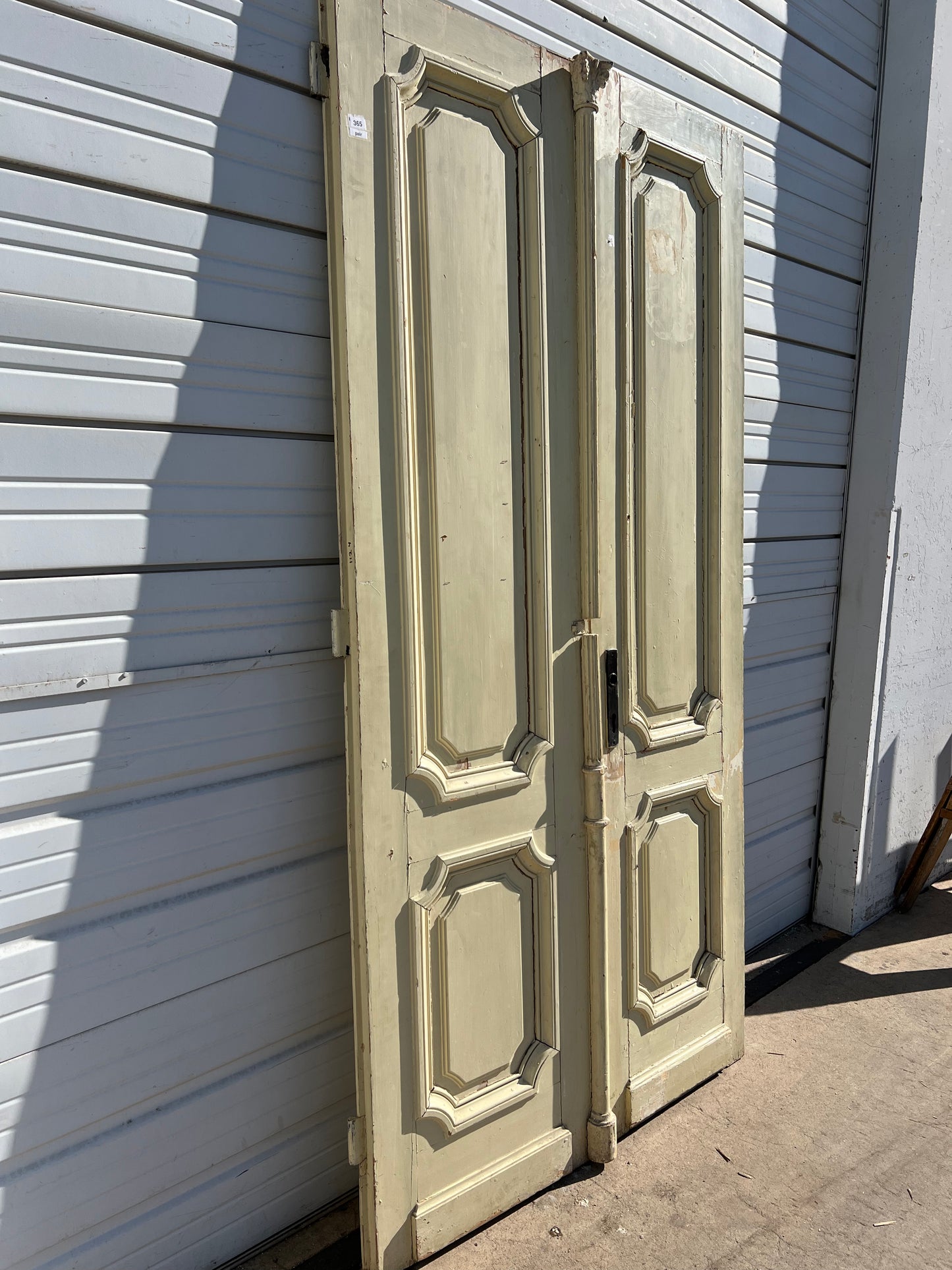 Pair of White German Antique Doors with Corinthian Style Trim