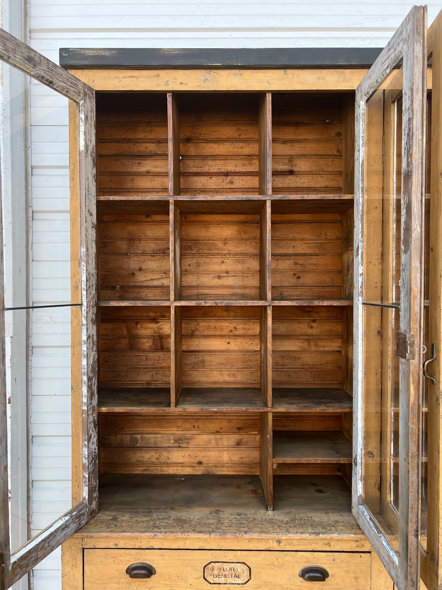 19th C. French Painted One Piece Apothecary Cabinet