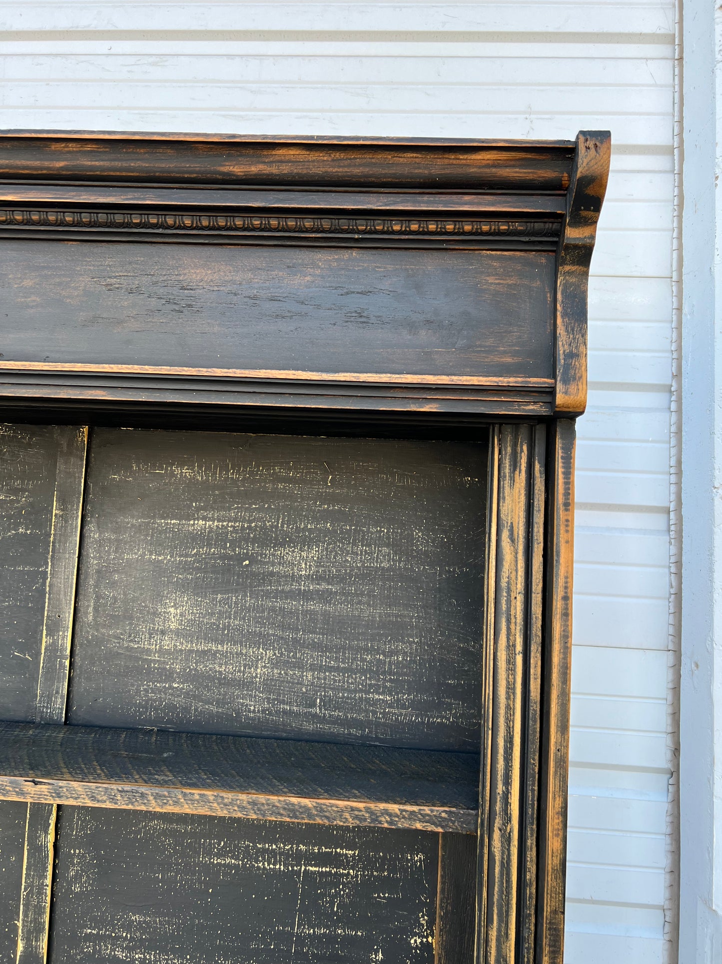 Black Painted General Store Two Piece Display Cabinet