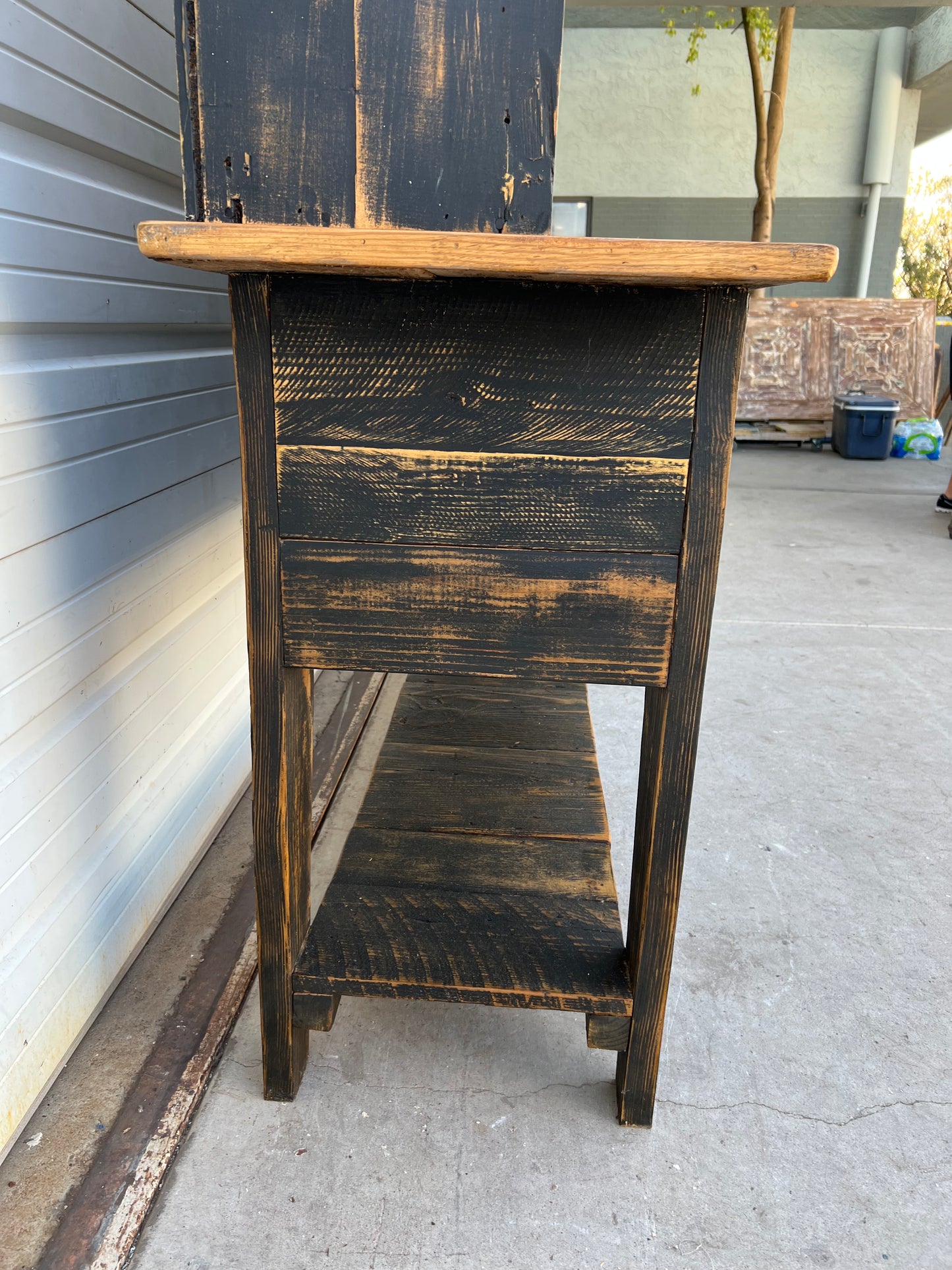 Black Painted General Store Two Piece Display Cabinet