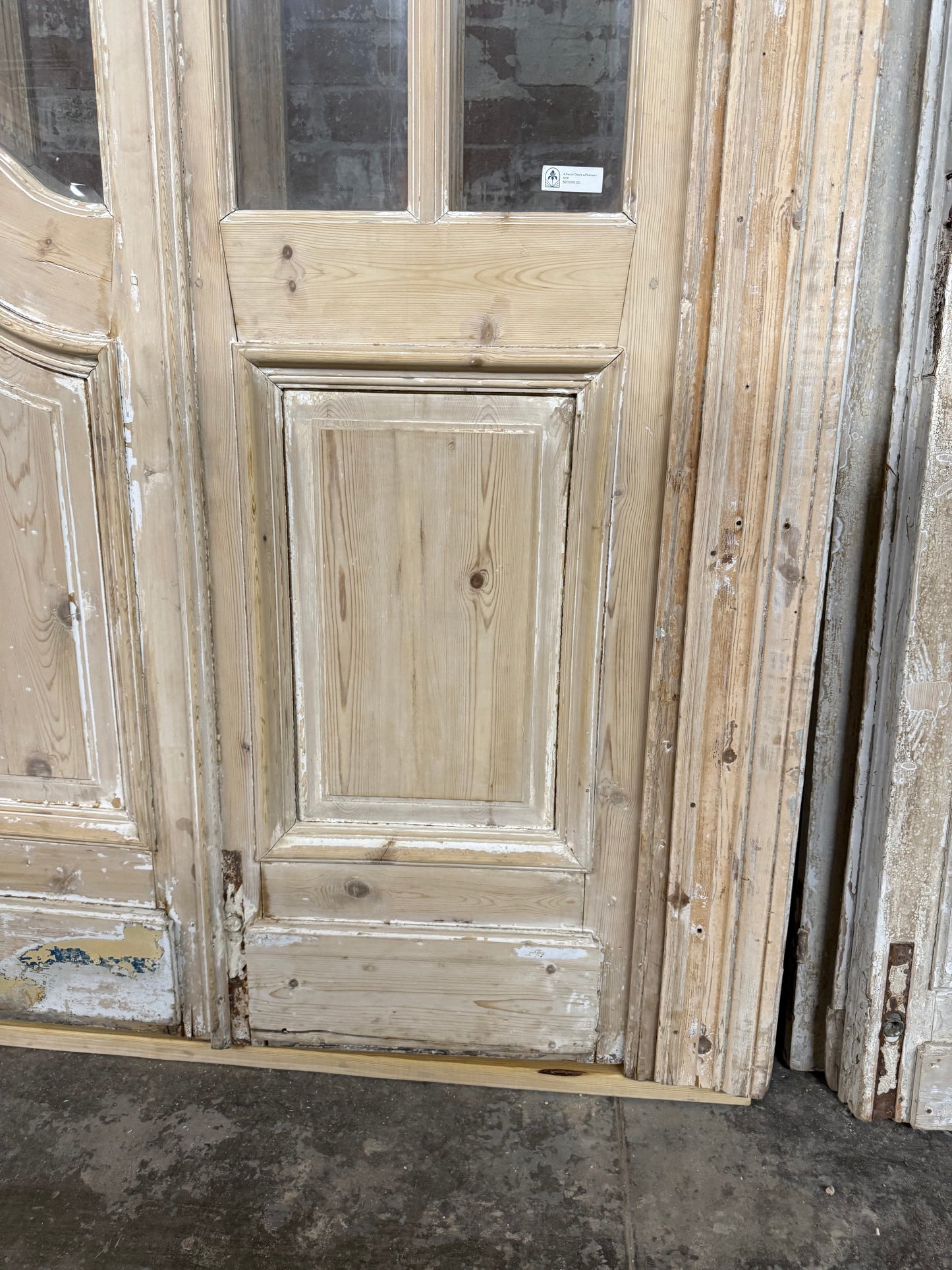Set of 4 Antique French Doors with 24 Lites and Arched Transom Window