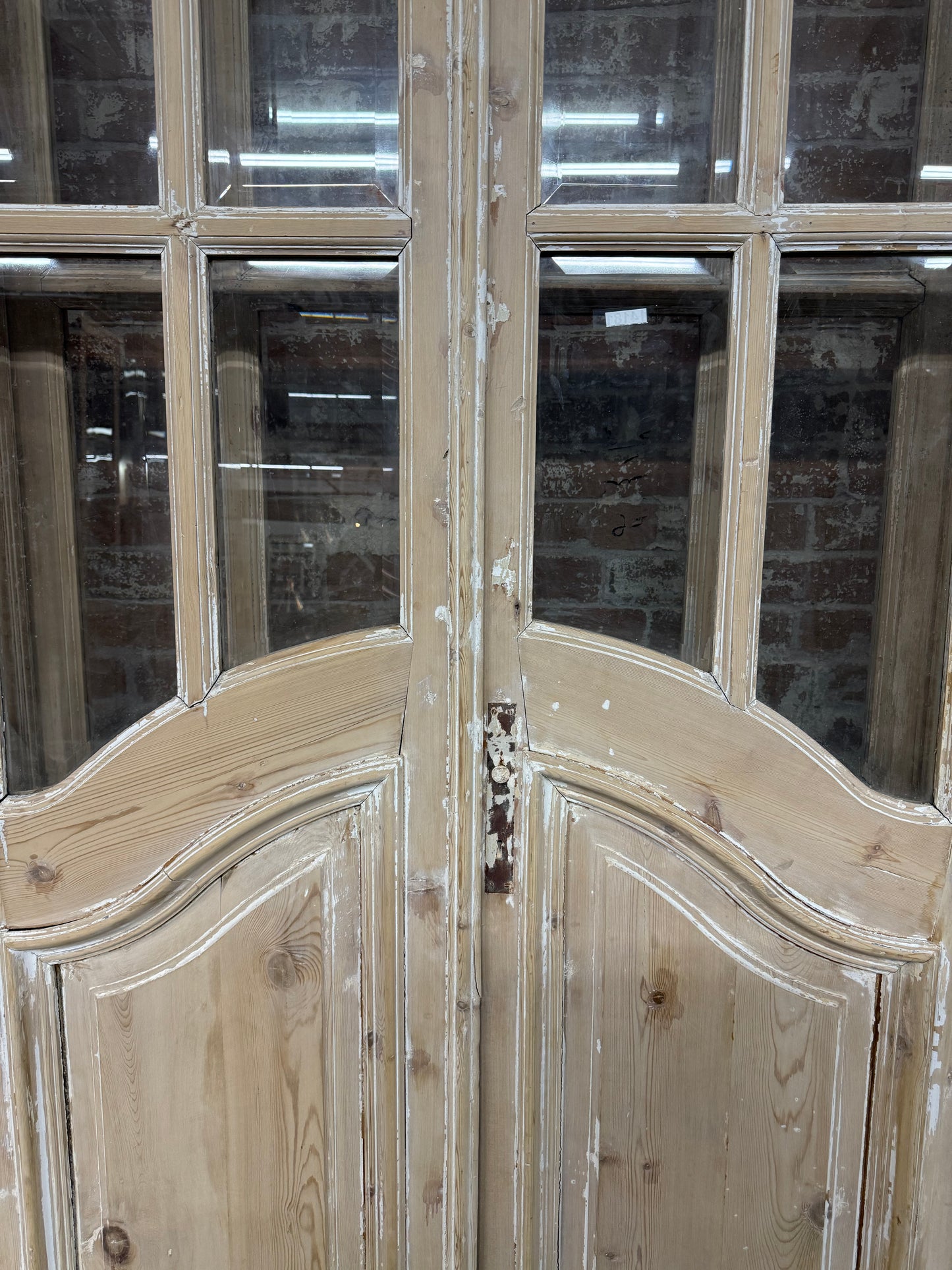 Set of 4 Antique French Doors with 24 Lites and Arched Transom Window