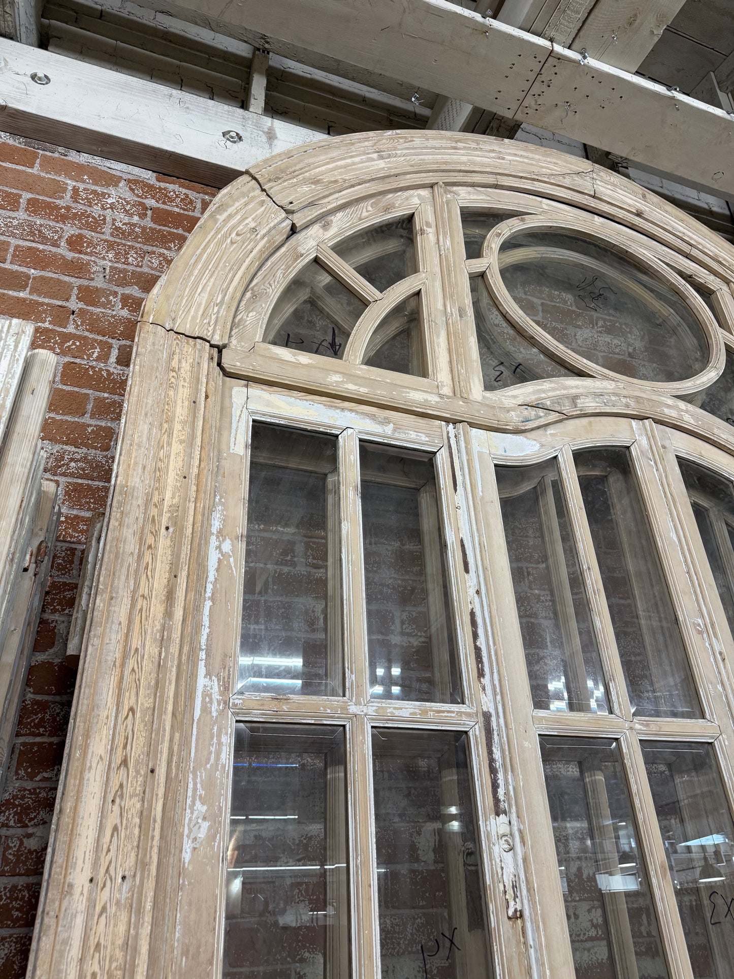 Set of 4 Antique French Doors with 24 Lites and Arched Transom Window