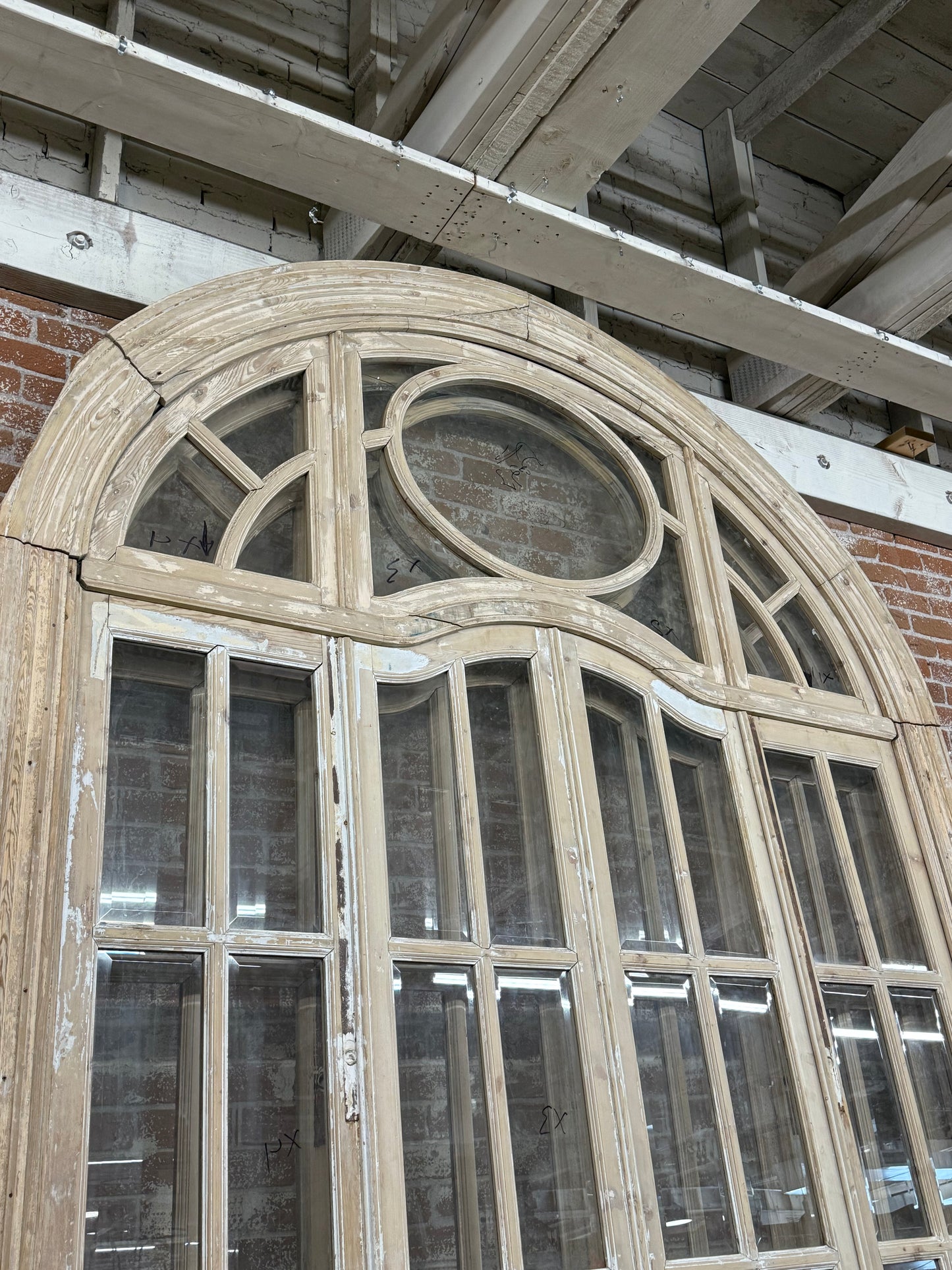 Set of 4 Antique French Doors with 24 Lites and Arched Transom Window