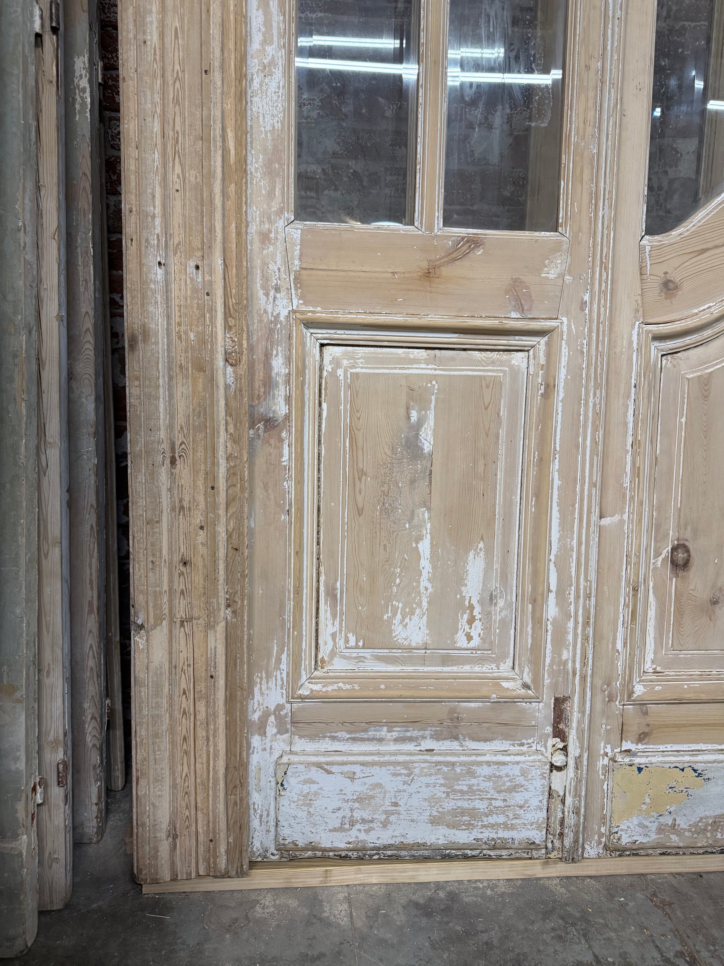 Set of 4 Antique French Doors with 24 Lites and Arched Transom Window
