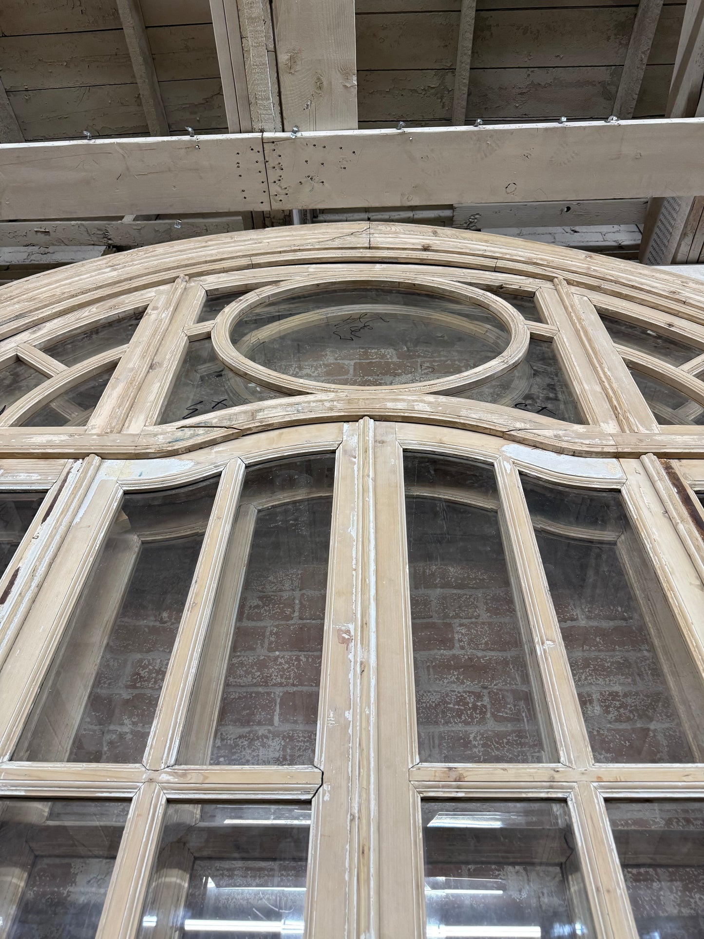 Set of 4 Antique French Doors with 24 Lites and Arched Transom Window