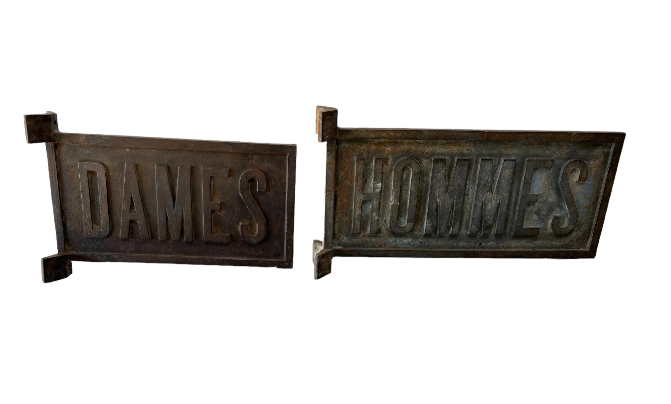 Pair of Dames & Hommes Iron Double Sided Signs