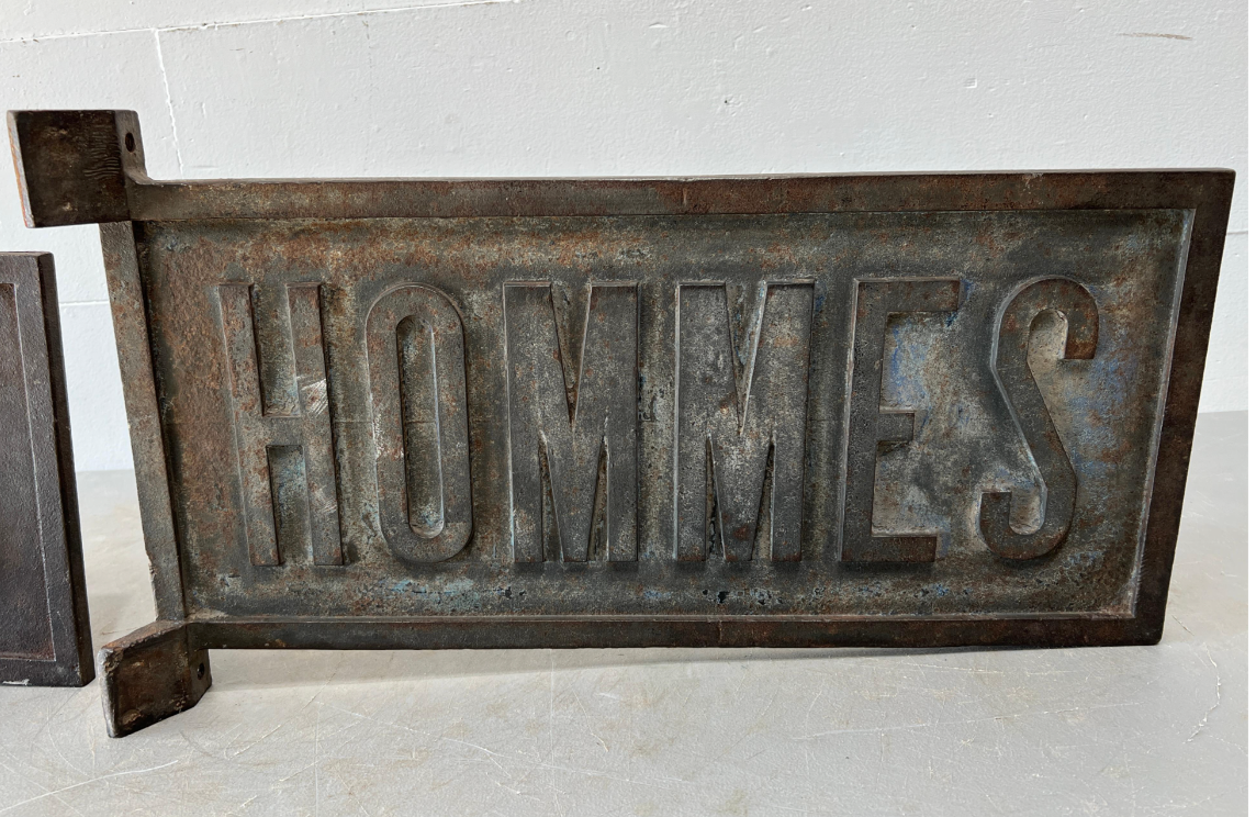 Pair of Dames & Hommes Iron Double Sided Signs