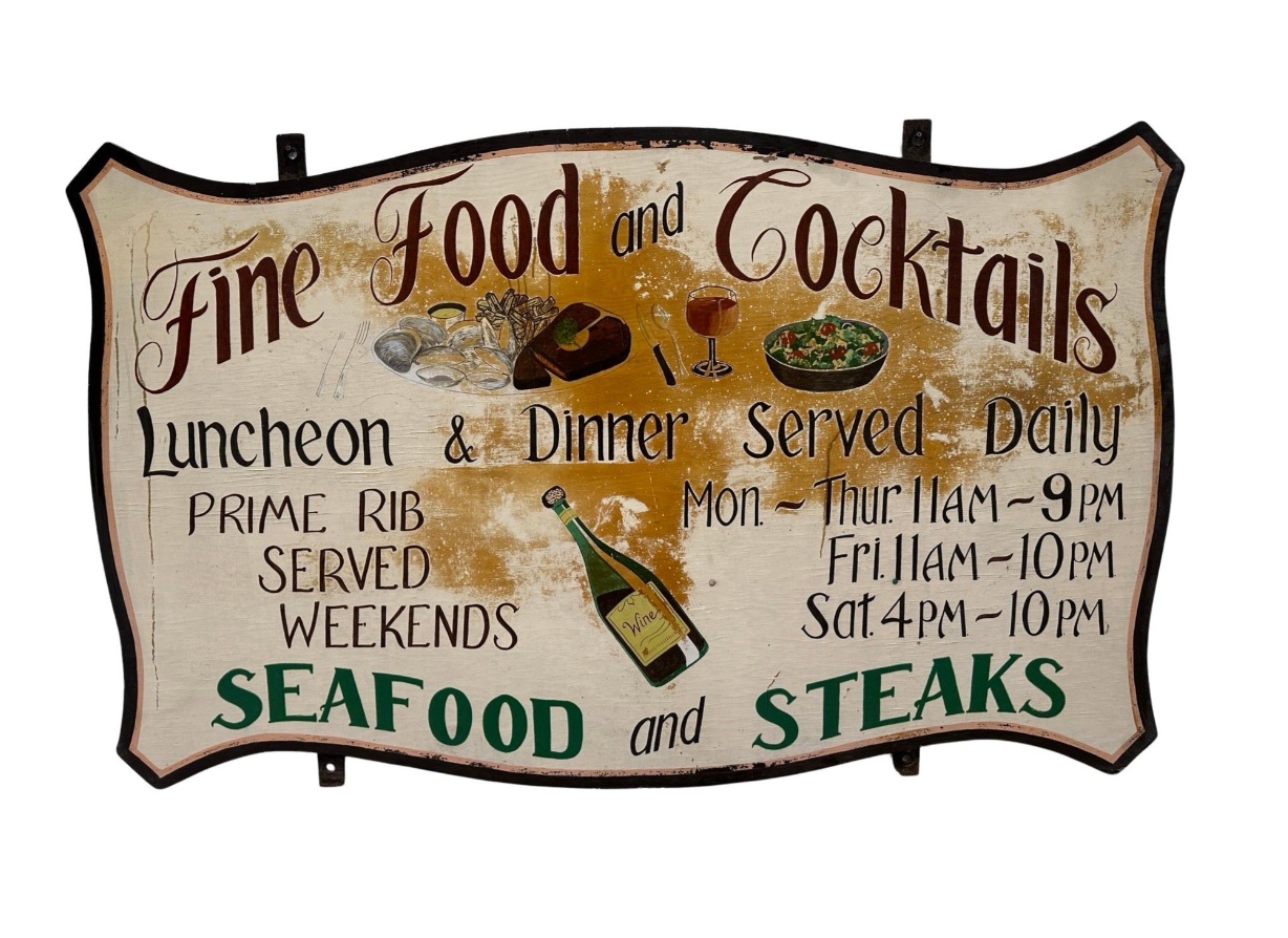 “Fine Food & Cocktails” Wooden Restaurant Sign