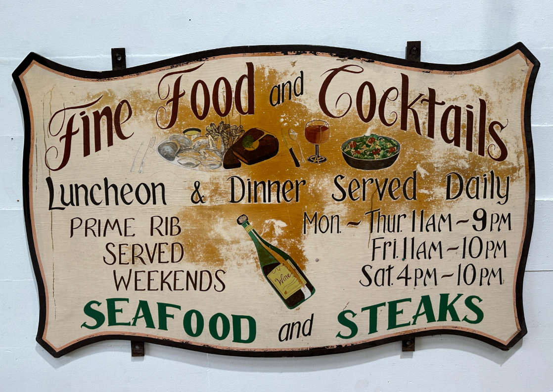 “Fine Food & Cocktails” Wooden Restaurant Sign