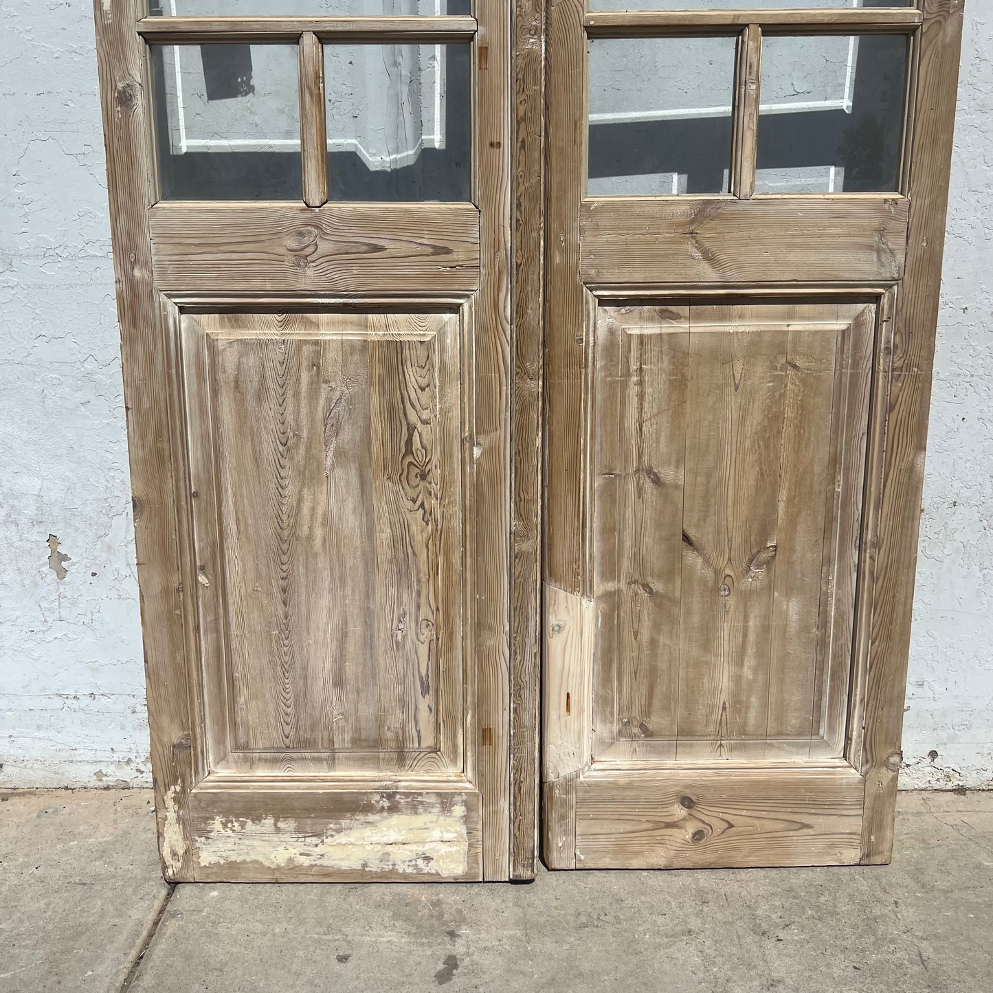 Pair of Washed Antique Wood Doors w/ 5 Lites