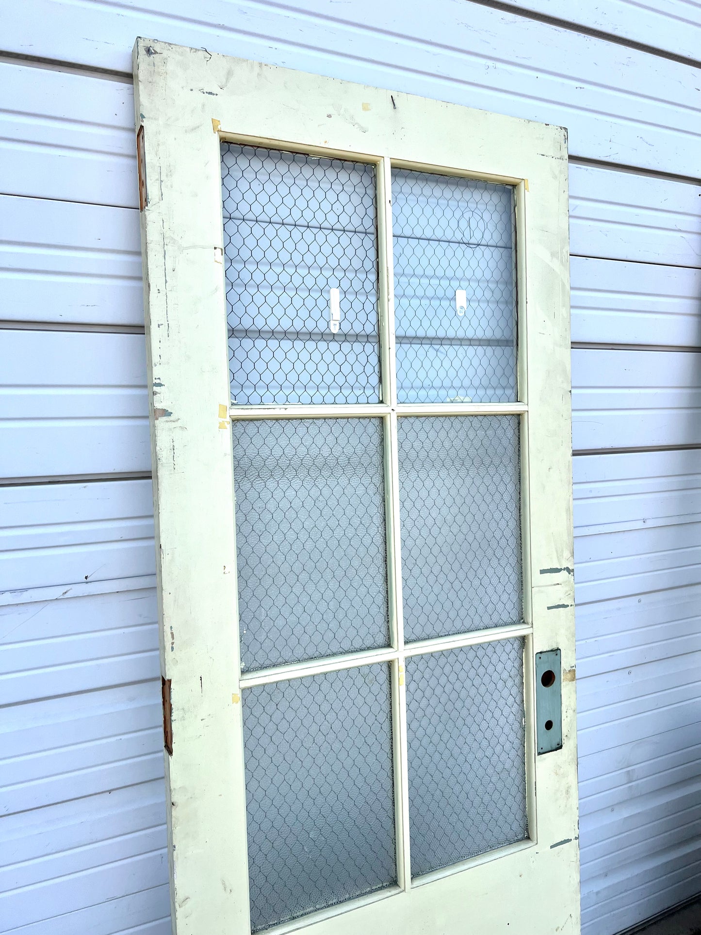 Vintage Wooden Door with Chicken Wire Glass