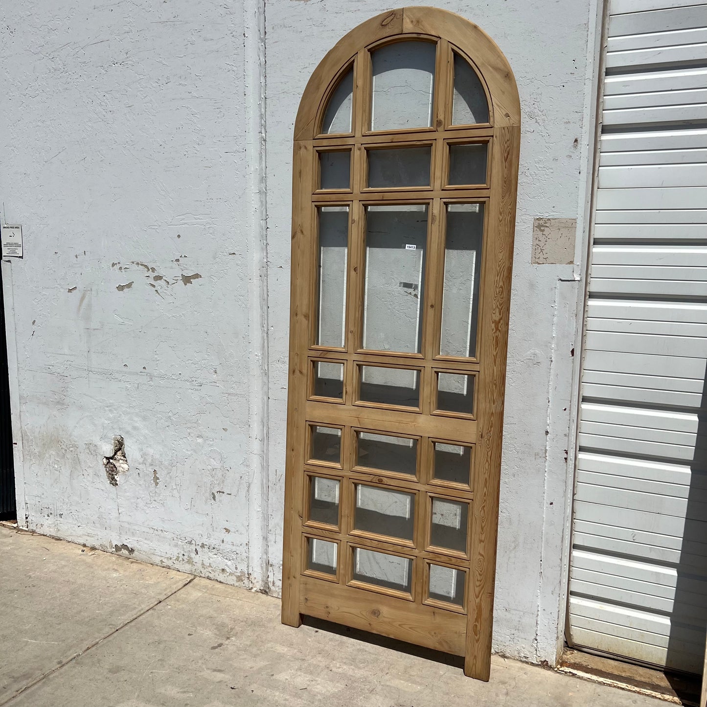 Single Washed Antique Arched Wood Door/Window w/21 Lites