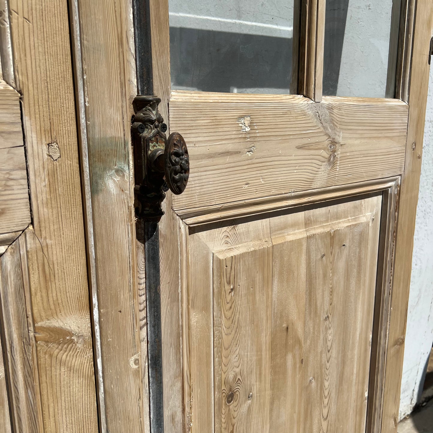 Pair of Washed Antique Wood Doors w/ 5 Lites