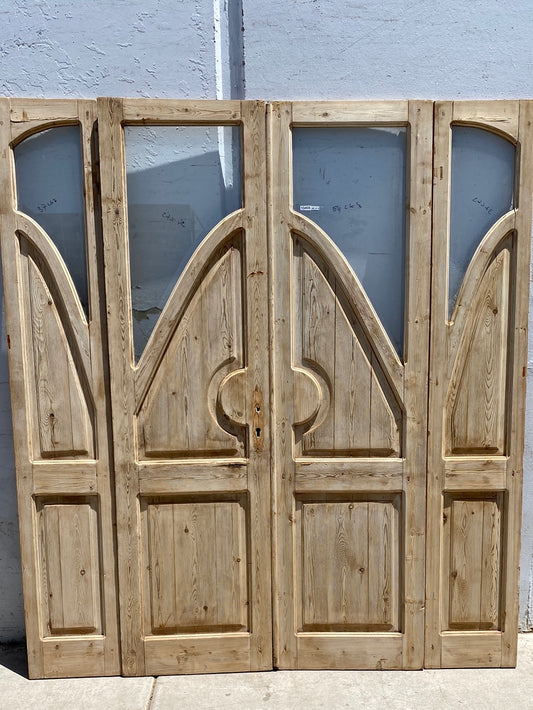 Set of Ornate Antique Wood Panel Doors w/ 4 Lites