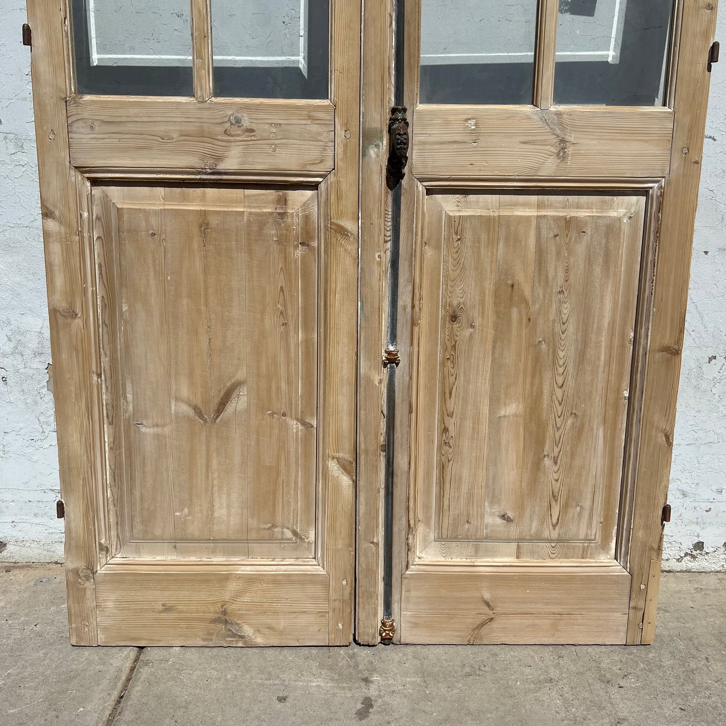 Pair of Washed Antique Wood Doors w/ 5 Lites