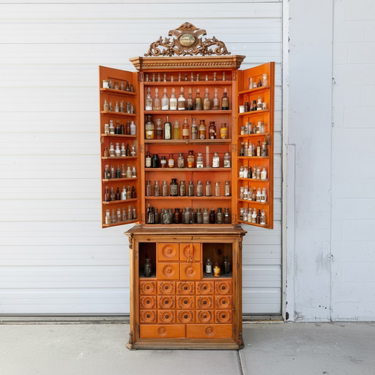 Spanish Antique Apothecary Cabinet, ca. 1800s with Original Bottles
