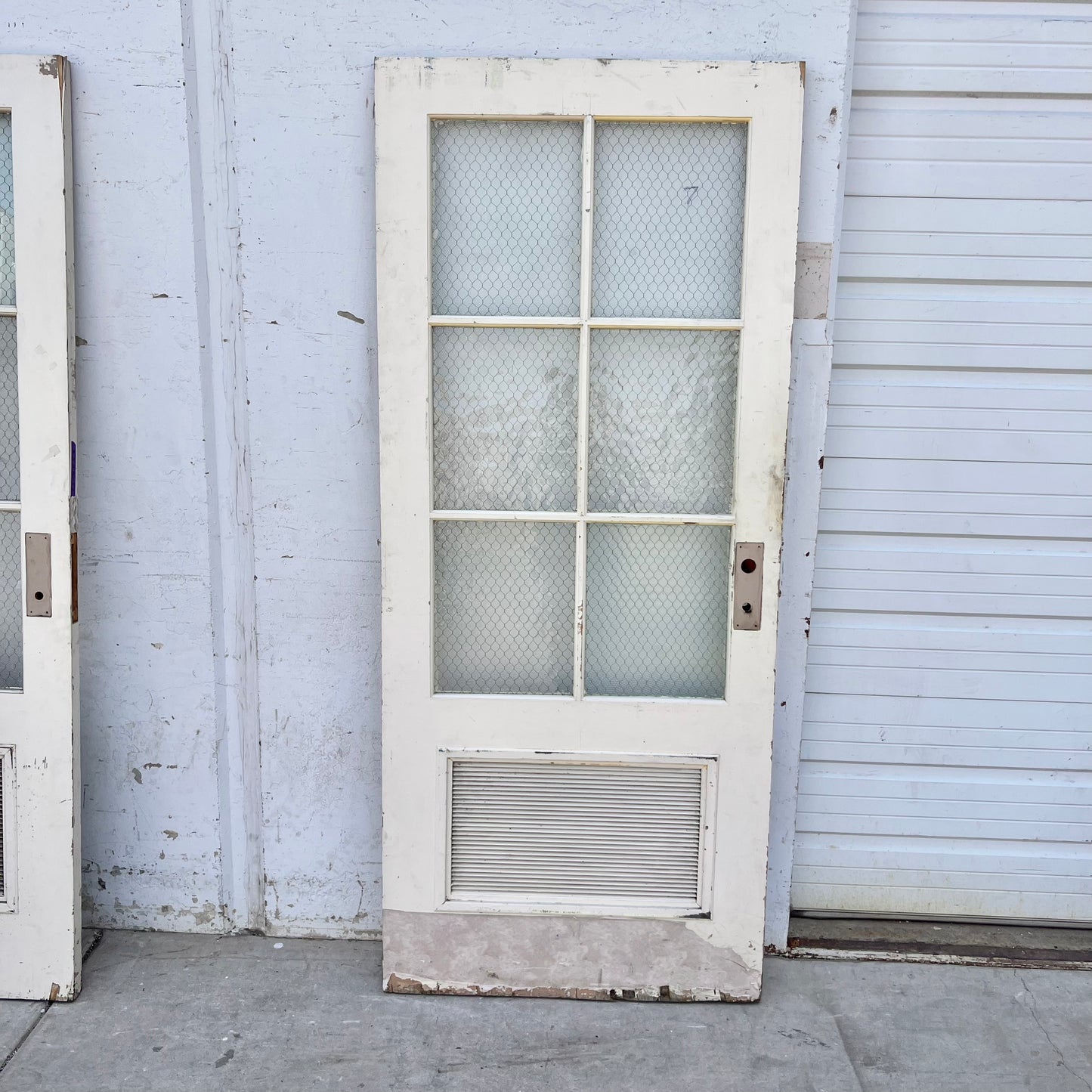 Vintage Wooden Door with Chicken Wire Glass