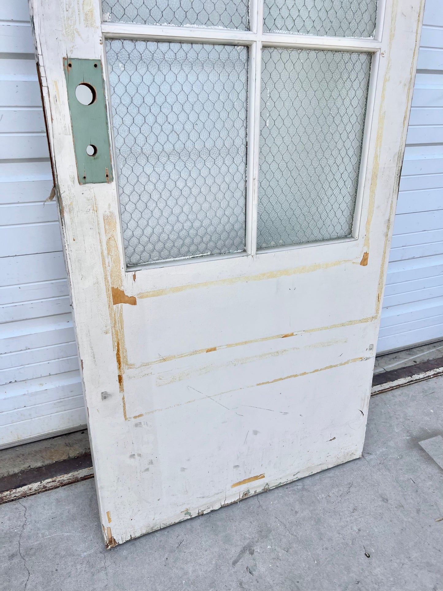 Vintage Wooden Door with Chicken Wire Glass