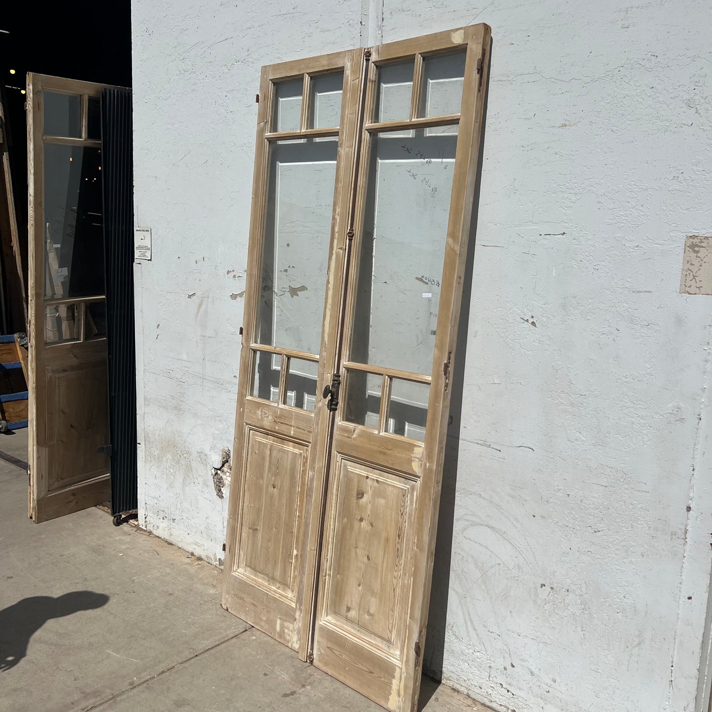 Pair of Washed Antique Wood Doors w/ 5 Lites