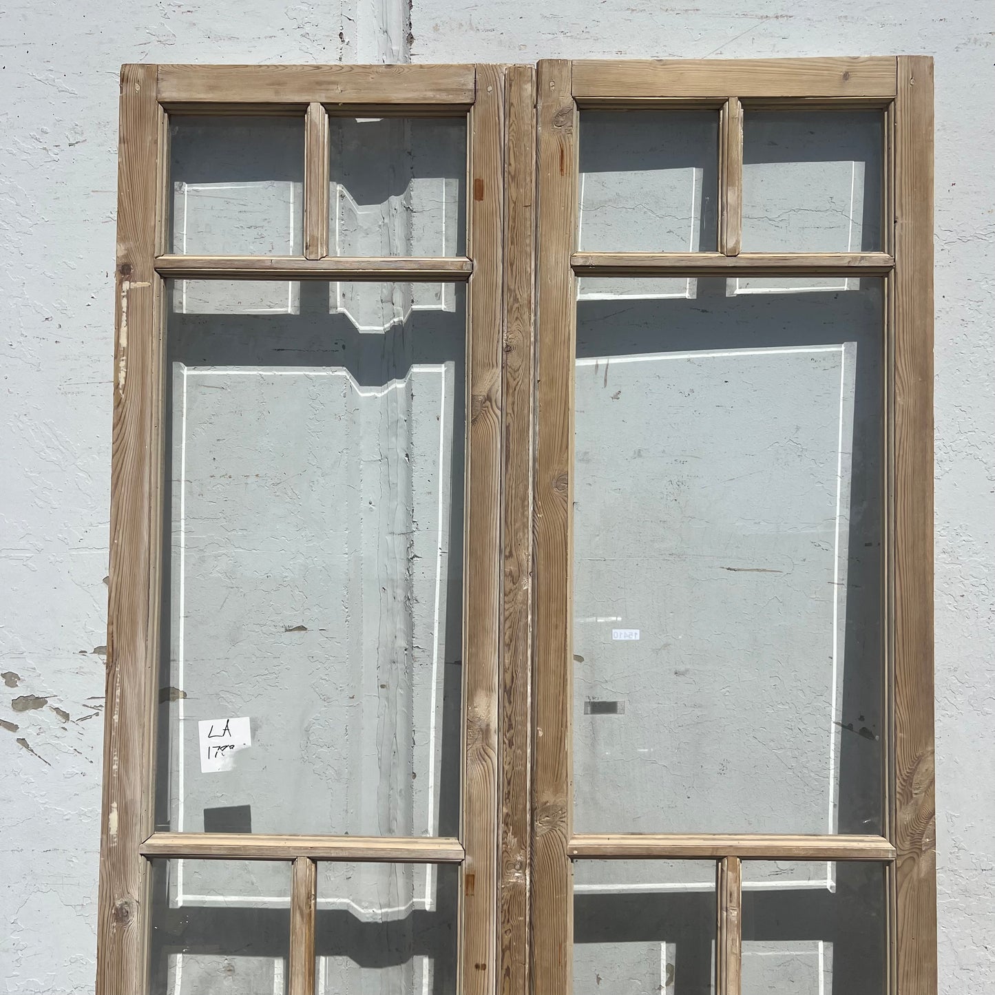 Pair of Washed Antique Wood Doors w/ 5 Lites