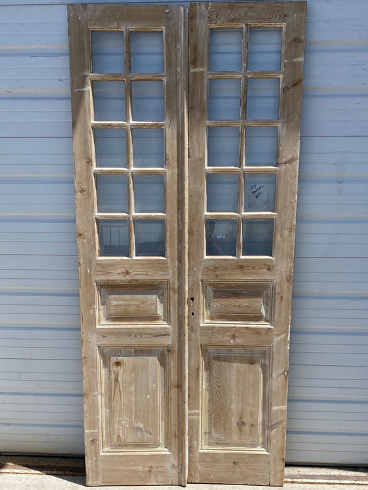 Pair of Washed Antique Wood Doors w/ 10 Lites